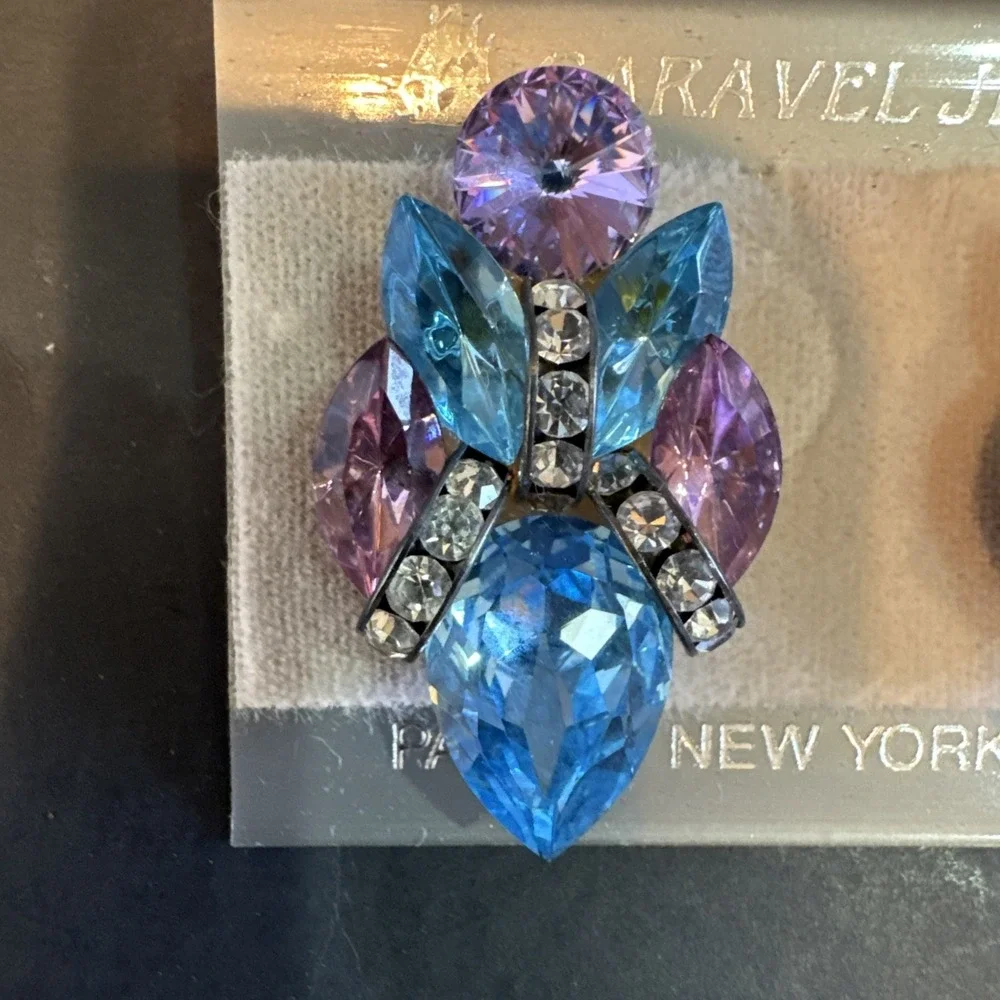 Vintage Austrian Crystal Handset Pierced Earrings New on Card 1.5